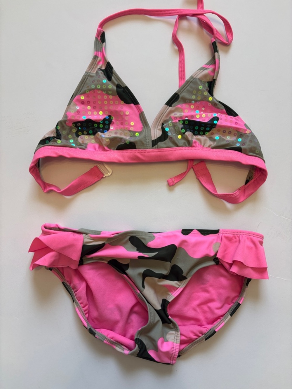 Justice Pink Camo Sequin Bikini Set